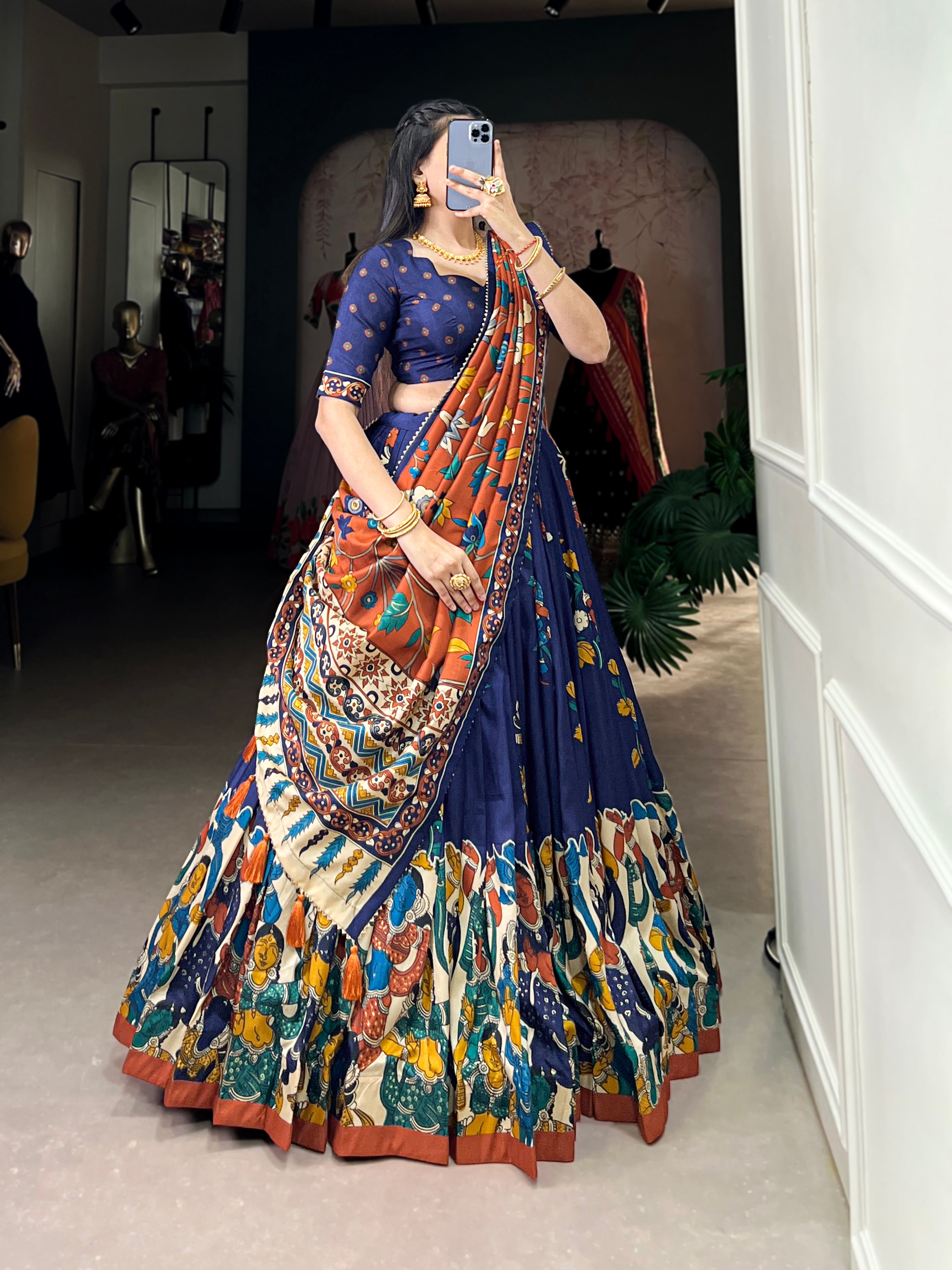 Exclusive Tussar Silk Lehenga Choli Set β Floral & Patola Print Design β¨π